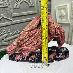 3.03lb Natural Rhodonite Quartz Hand Carved Eagle Skull Crystal Reiki Decor Gift