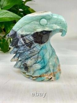 3.27LB Natural Sky blue Quartz hand carved Crystal eagle skull reiki healing