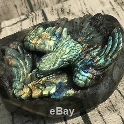 3.32LB Natural Labradorite eagle skull crystal spectrolite hand carved OK222