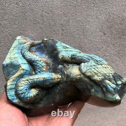 3.32LB Natural Labradorite eagle snake quartz skull crystal hand carved SO593