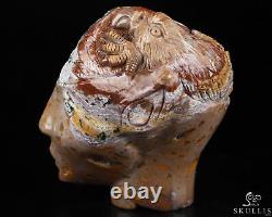 3.4 Indian Agate Hand Carved Fairy Elf Alien Crystal Skull and Eagle