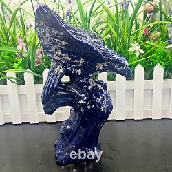 3.41LB Natural blue-veins stone Quartz Hand Carved Eagle Skull Crystal healing