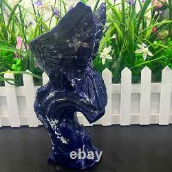 3.41LB Natural blue-veins stone Quartz Hand Carved Eagle Skull Crystal healing