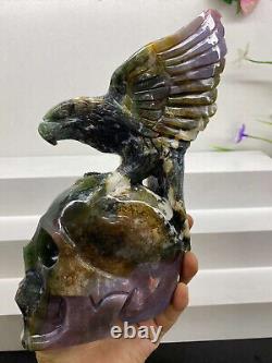 3.7lb Natural Ocean Jasper Quartz Hand Carved Eagle Skull Crystal Gem Decor