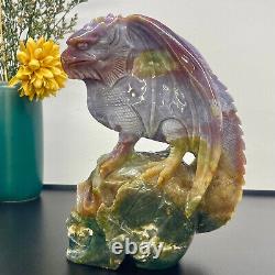 3.96LB ocean jasper hand carved eagle quartz crystal decoration healing rare