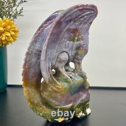 3.96LB ocean jasper hand carved eagle quartz crystal decoration healing rare