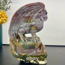 3.96LB ocean jasper hand carved eagle quartz crystal decoration healing rare