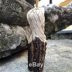 3-D Bison Inside American Eagle Hand Carved Antler Horn Bone Cane Handle USA