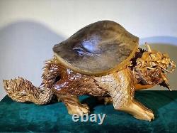 30 China Wood Hand carving Fengshui Dragon turtle Animal Statue