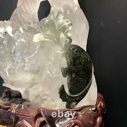 31.2LB Natural Rare Green Ghost Crystal Quartz Eagle Hand Carved Reiki+Stand. LY7