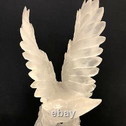 31.2LB Natural Rare Green Ghost Crystal Quartz Eagle Hand Carved Reiki+Stand. LY7