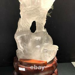 31.2LB Natural ghost Quartz crystal hand carved eagle Reiki healing+stand. LY7
