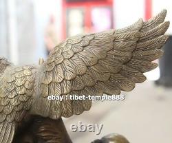 32 CM Chinese Art Deco Bronze Wing Lanneret Hawk Eagle Art ornament Sculpture