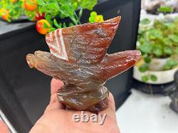 320g Natural Geode Agate Quartz Hand Carved Crystal Eagle Skull Reiki Gem Decor