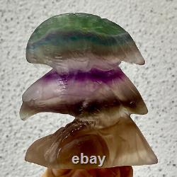 326G Natural beautiful fluorite crystal hand carving eagle Reiki healing