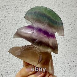 326G Natural beautiful fluorite crystal hand carving eagle Reiki healing