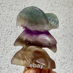 326G Natural beautiful fluorite crystal hand carving eagle Reiki healing