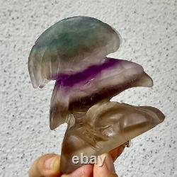 326G Natural beautiful fluorite crystal hand carving eagle Reiki healing