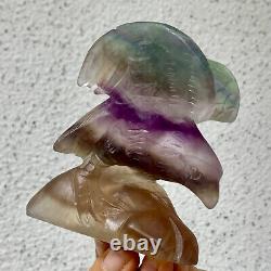 326G Natural beautiful fluorite crystal hand carving eagle Reiki healing