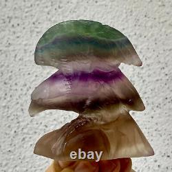 326G Natural beautiful fluorite crystal hand carving eagle Reiki healing