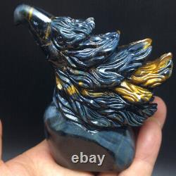 330g Natural Crystal. Tiger's-eye. Hand-carved. Exquisite eagle head statues55