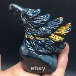 330g Natural Crystal. Tiger's-eye. Hand-carved. Exquisite eagle head statues55
