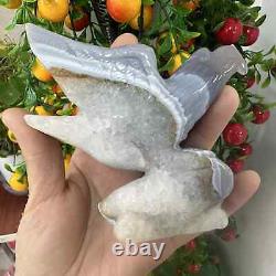 340g Natural Geode Agate Quartz Hand Carved Crystal Eagle Skull Reiki Gem Decor