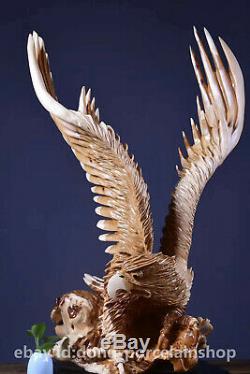 35.8 Chinese Taihang Red Cedar WoodCarving Bird Eagle Hawk Unique Wealth Statue