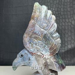 355G Natural Crystal Mineral Specimen. Ocean Jasper. Hand-carved Eagle. Statue. IA