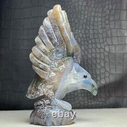 355G Natural Crystal Mineral Specimen. Ocean Jasper. Hand-carved Eagle. Statue. IA