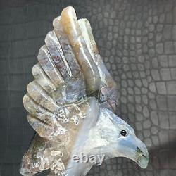 355G Natural Crystal Mineral Specimen. Ocean Jasper. Hand-carved Eagle. Statue. IA