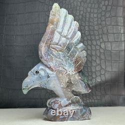 355G Natural Crystal Mineral Specimen. Ocean Jasper. Hand-carved Eagle. Statue. IA