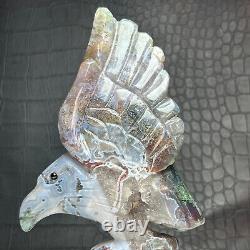 355G Natural Crystal Mineral Specimen. Ocean Jasper. Hand-carved Eagle. Statue. IA