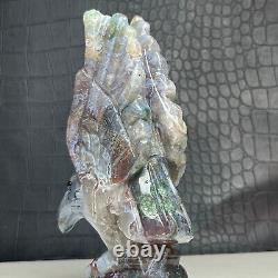 355G Natural Crystal Mineral Specimen. Ocean Jasper. Hand-carved Eagle. Statue. IA