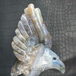 355G Natural Crystal Mineral Specimen. Ocean Jasper. Hand-carved Eagle. Statue. IA