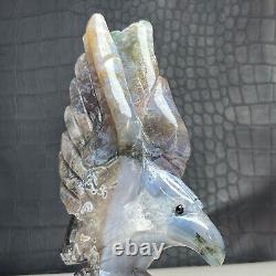 355G Natural Crystal Mineral Specimen. Ocean Jasper. Hand-carved Eagle. Statue. IA