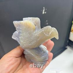 360g Natural Geode Agate Quartz Hand Carved Crystal Eagle Skull Reiki Gem Decor