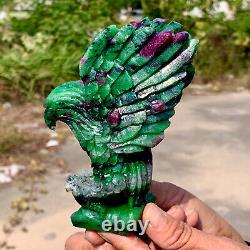 392G Natural green ruby zoisite (anylite) hand carved eagle crystal restoration