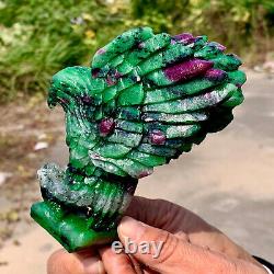 392G Natural green ruby zoisite (anylite) hand carved eagle crystal restoration