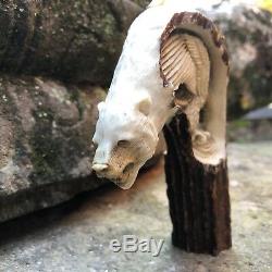 3D Bear & American Eagle Hand Carved Genuine Antler Horn Bone Cane Handle USA