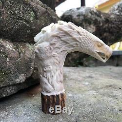 3D WILD ANIMAL HERD Horse Eagle Wolf Hand Carved Antler Horn Bone Cane Handle