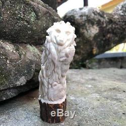 3D WILD ANIMAL HERD Horse Eagle Wolf Hand Carved Antler Horn Bone Cane Handle