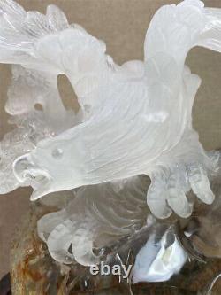 3LB Natural Golden Healer Quartz Crystal Hand Carving Eagle Skull Energy Reiki