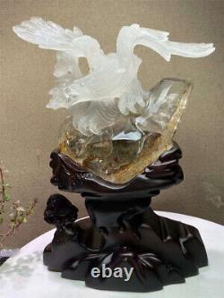 3LB Natural Golden Healer Quartz Crystal Hand Carving Eagle Skull Energy Reiki