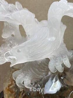 3LB Natural clear eagle skull hand-carved quartz crystal Reiki healing+Stand