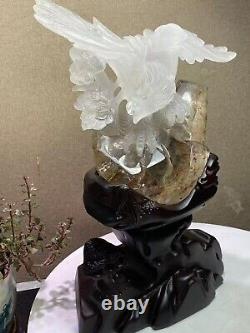 3LB Natural clear eagle skull hand-carved quartz crystal Reiki healing+Stand