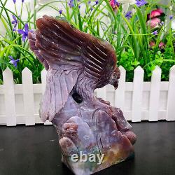 4.14LB ocean jasper hand carved eagle quartz crystal decoration healing rare