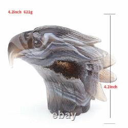 4.2 Natural Geode Agate Hand Carved Eagle head Skull, Realistic, Crystal Healing