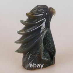 4.3 Natural Geode Agate Quartz Crystal Hand Carved Eagle Head Animal 578g
