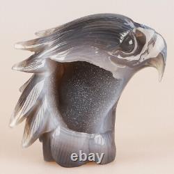 4.3 Natural Geode Agate Quartz Crystal Hand Carved Eagle Head Animal 588g